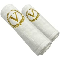 Picture of BYFT Embroidered Bath & Hand Towel Set, 70x140, 50x80cm, Letter "V"