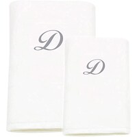 Picture of BYFT Bath & Hand Towel Set, 70x140cm, 50x80cm, White & Silver, Letter "D"