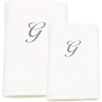 Picture of BYFT Bath & Hand Towel Set, 70x140cm, 50x80cm, White & Silver, Letter "G"