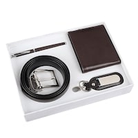 Genuine Leather Gift Set For Men, 4Pieces, Brown