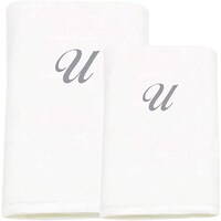 Picture of BYFT Bath & Hand Towel Set, 70x140cm, 50x80cm, White & Silver, Letter "U"