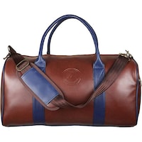 Mounthood Long Lasting PU Leather Duffle Bag, Tan&Blue