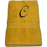 Picture of BYFT Embroidered Cotton Bath Towel, 70x140cm, Yellow, Black, Letter "C"