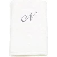 Picture of BYFT Cotton Bath Towel, 70x140cm, White, Silver, Letter "N"