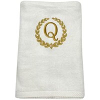 Picture of BYFT Embroidered Monogrammed Bath Towel, White & Gold, Letter "Q"