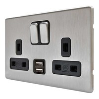 MK Aspect 2 Gang DP BSS Switchsocket Outlet with 2 USB Ports & Black Inserts