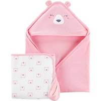 Child Of Mine Baby Girls Bath Towel Set 2 Pack (Pink Bear)