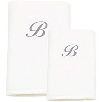 Picture of BYFT Bath & Hand Towel Set, 70x140cm, 50x80cm, White & Silver, Letter "B"