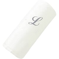 Picture of BYFT Embroidered Cotton Hand Towel, 50x80cm, White & Silver, Letter "L"