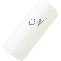 Picture of BYFT Embroidered Cotton Hand Towel, 50x80cm, White & Silver, Letter "N"