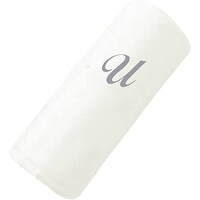 Picture of BYFT Embroidered Cotton Hand Towel, 50x80cm, White & Silver, Letter "U"