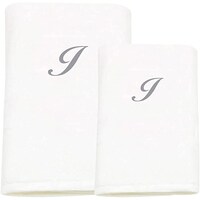 Picture of BYFT Bath & Hand Towel Set, 70x140cm, 50x80cm, White & Silver, Letter "I"