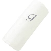 Picture of BYFT Embroidered Cotton Hand Towel, 50x80cm, White & Silver, Letter "T"