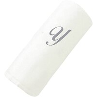 Picture of BYFT Embroidered Cotton Hand Towel, 50x80cm, White & Silver, Letter "Y"
