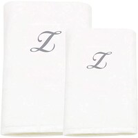 Picture of BYFT Bath & Hand Towel Set, 70x140cm, 50x80cm, White & Silver, Letter "Z"