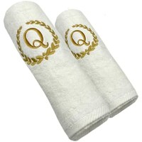 Picture of BYFT Embroidered Bath & Hand Towel Set, 70x140, 50x80cm, Letter "Q"
