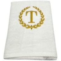 Picture of BYFT Embroidered Monogrammed Bath Towel, White & Gold, Letter "T"