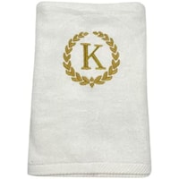 Picture of BYFT Embroidered Monogrammed Bath Towel, White & Gold, Letter "K"