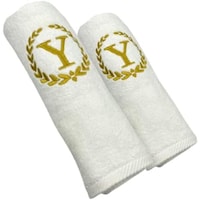 BYFT Embroidered Bath & Hand Towel Set, 70x140, 50x80cm, Letter "Y"