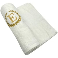 BYFT Embroidered Monogrammed Hand Towel, White & Gold, Letter "E"