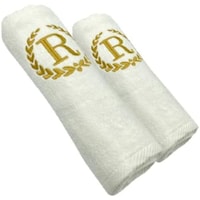 BYFT Embroidered Bath & Hand Towel Set, 70x140, 50x80cm, Letter "R"