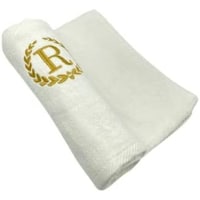 Picture of BYFT Embroidered Monogrammed Hand Towel, White & Gold, Letter "R"