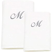Picture of BYFT Bath & Hand Towel Set, 70x140cm, 50x80cm, White & Silver, Letter "M"