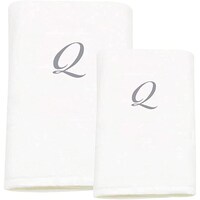 Picture of BYFT Bath & Hand Towel Set, 70x140cm, 50x80cm, White & Silver, Letter "Q"