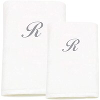 Picture of BYFT Bath & Hand Towel Set, 70x140cm, 50x80cm, White & Silver, Letter "R"
