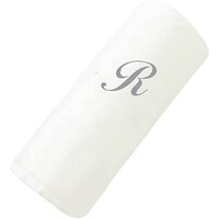 Picture of BYFT Embroidered Cotton Hand Towel, 50x80cm, White & Silver, Letter "R"