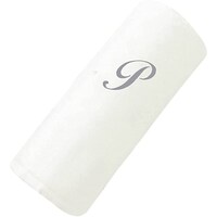 Picture of BYFT Embroidered Cotton Hand Towel, 50x80cm, White & Silver, Letter "P"