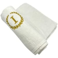 BYFT Embroidered Monogrammed Hand Towel, White & Gold, Letter "I"