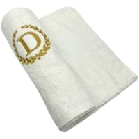BYFT Embroidered Monogrammed Hand Towel, White & Gold, Letter "D"