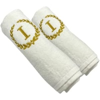 BYFT Embroidered Bath & Hand Towel Set, 70x140, 50x80cm, Letter "I"