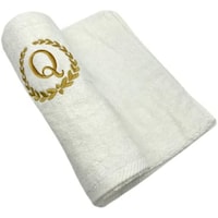 BYFT Embroidered Monogrammed Hand Towel, White & Gold, Letter "Q"