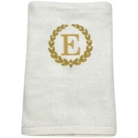 Picture of BYFT Embroidered Monogrammed Bath Towel, White & Gold, Letter "E"