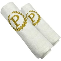 BYFT Embroidered Bath & Hand Towel Set, 70x140, 50x80cm, Letter "P"
