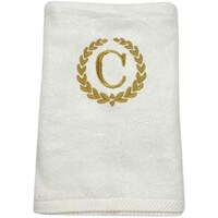 Picture of BYFT Embroidered Monogrammed Bath Towel, White & Gold, Letter "C"