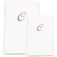 Picture of BYFT Bath & Hand Towel Set, 70x140cm, 50x80cm, White & Silver, Letter "C"