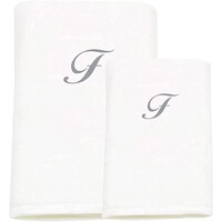 Picture of BYFT Bath & Hand Towel Set, 70x140cm, 50x80cm, White & Silver, Letter "F"