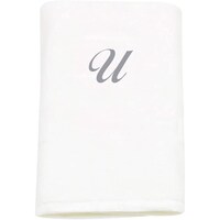 Picture of BYFT Cotton Bath Towel, 70x140cm, White, Silver, Letter "U"