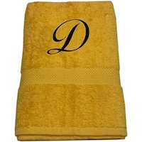 BYFT Cotton Bath Towel, 70x140cm, Yellow, Black, Letter "D"