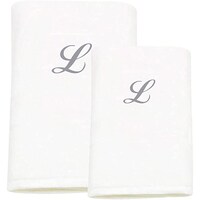 Picture of BYFT Bath & Hand Towel Set, 70x140cm, 50x80cm, White & Silver, Letter "L"
