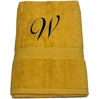 Picture of BYFT Embroidered Cotton Bath Towel, 70x140cm, Yellow, Black, Letter "W"