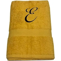 Picture of BYFT Cotton Bath Towel, 70x140cm, Yellow, Black, Letter "E"