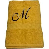 Picture of BYFT Cotton Bath Towel, 70x140cm, Yellow, Black, Letter "M"