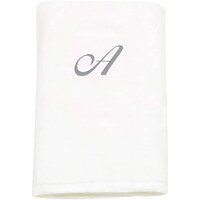 Picture of BYFT Cotton Bath Towel, 70x140cm, White, Silver, Letter "A"