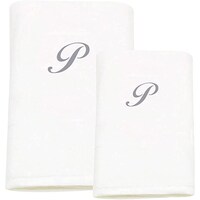Picture of BYFT Bath & Hand Towel Set, 70x140cm, 50x80cm, White & Silver, Letter "P"