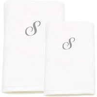 Picture of BYFT Bath & Hand Towel Set, 70x140cm, 50x80cm, White & Silver, Letter "S"