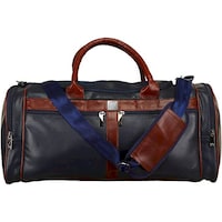 Mounthood Long Lasting PU Leather Duffle Bag, Dark Blue&Brown